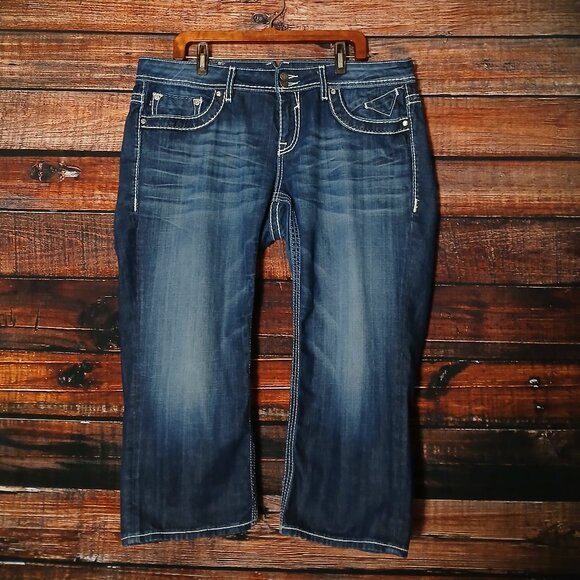 Vigoss Jeans Plus Size 20 Dublin Capri Low Rise Embellished Dark Denim Stretch - Picture 2 of 11